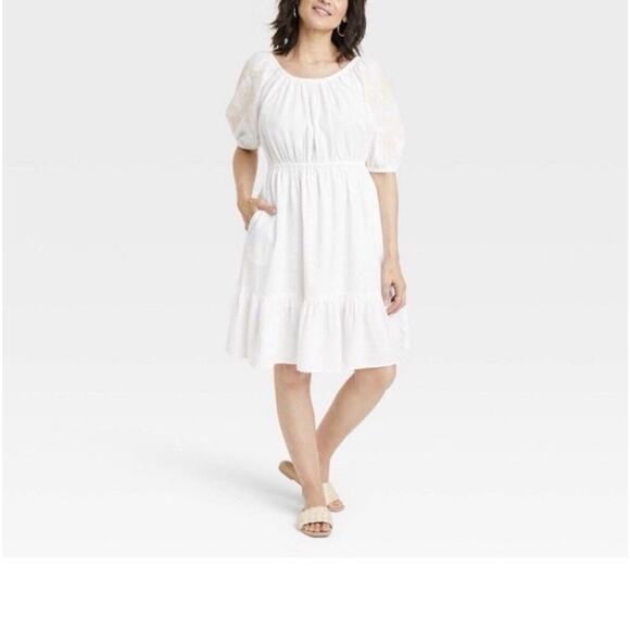 Knox Rose Peasant Dress Womens XXL White Floral Embroidered Cotton Blend Lined - Picture 1 of 16